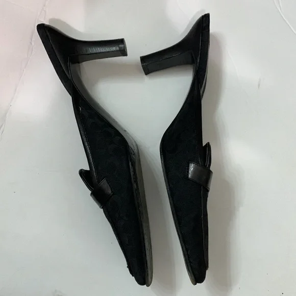 Coach jacquard logo black silver buckle square toe mules size 8.5 Y2K 90s style - Picture 3 of 7